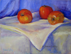 Three Apples With Blue And White