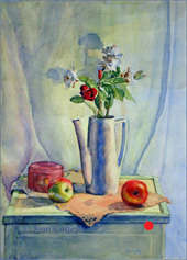 Flowers in Pitcher with Apples